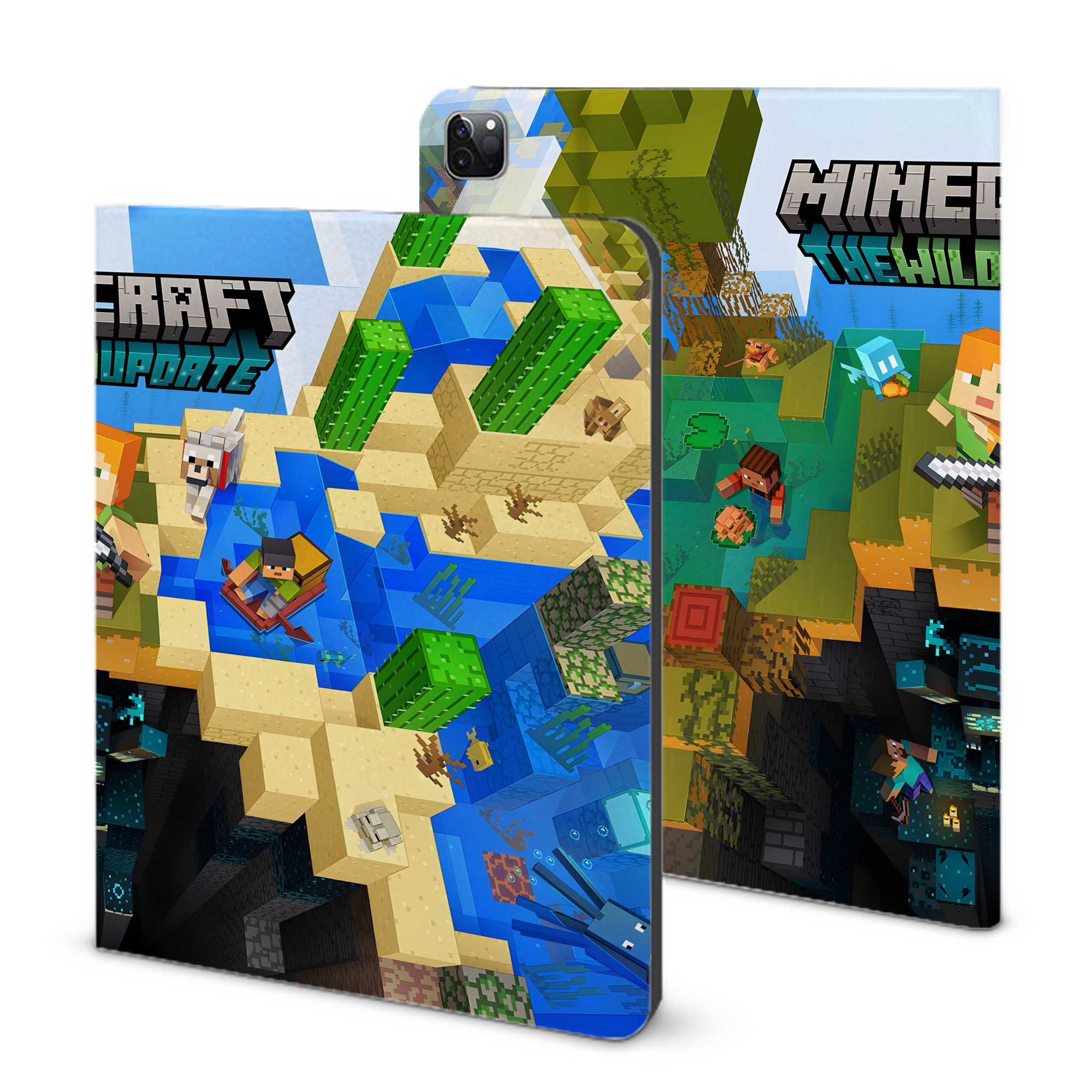 （画像用） マインクラフト ブロックの世界 Minecraft MC Block world IPad ケース ブック型 PUレザー TPU 耐衝撃 軽量 薄型 ペン収納なし 全面保護 IPad 各モデル対応